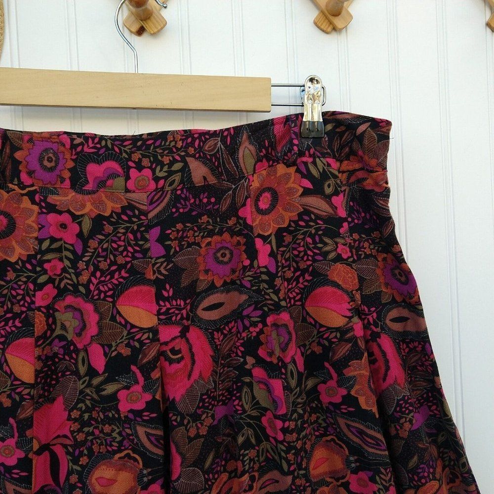 Notations Vintage 90s Floral Midi Skirt Size XL Petite Black Flower Print Rayon - Picture 3 of 12